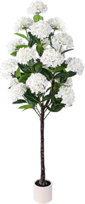 YEPDIN 6 FT Artificial Hydrangea Tree- Large Faux Hydrangea Plants Indoor Outdoor，Fake Flower Trees with White Tall Planter for Home Garden,Front Decor