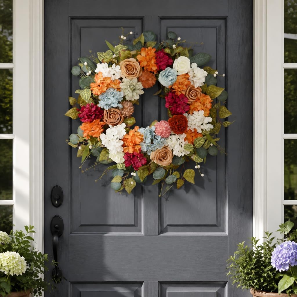 Fall Wreaths for Front Door, 26 Inches Fall Wreath with Hydrangea