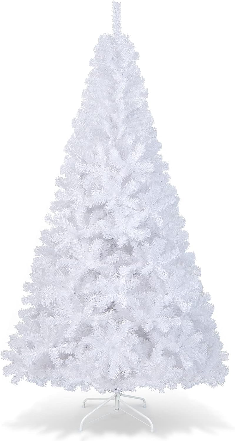COSTWAY 7Ft-Artificial-PVC-Christmas-Tree-W-Stand-Holiday-Season-Indoor-Outdoor-White