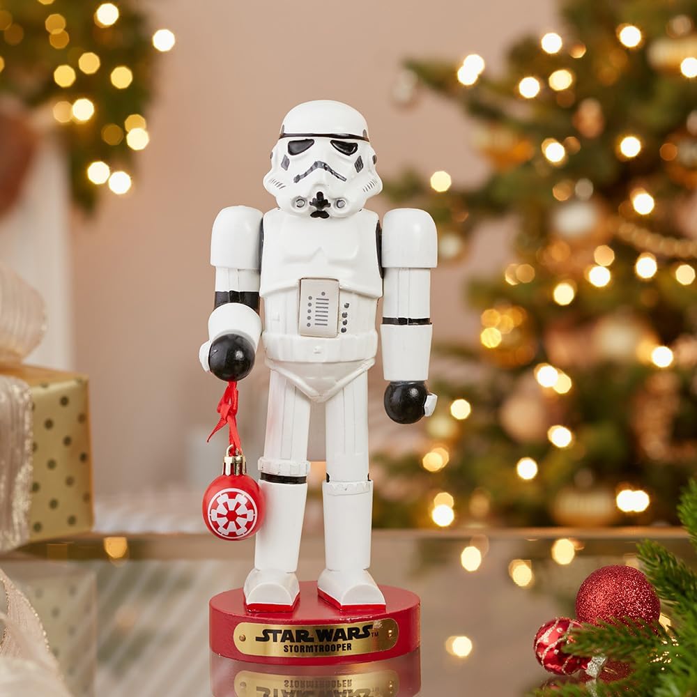 kurt adler stormtrooper with ball ornament nutcracker, 12-inch on a desk or shelf