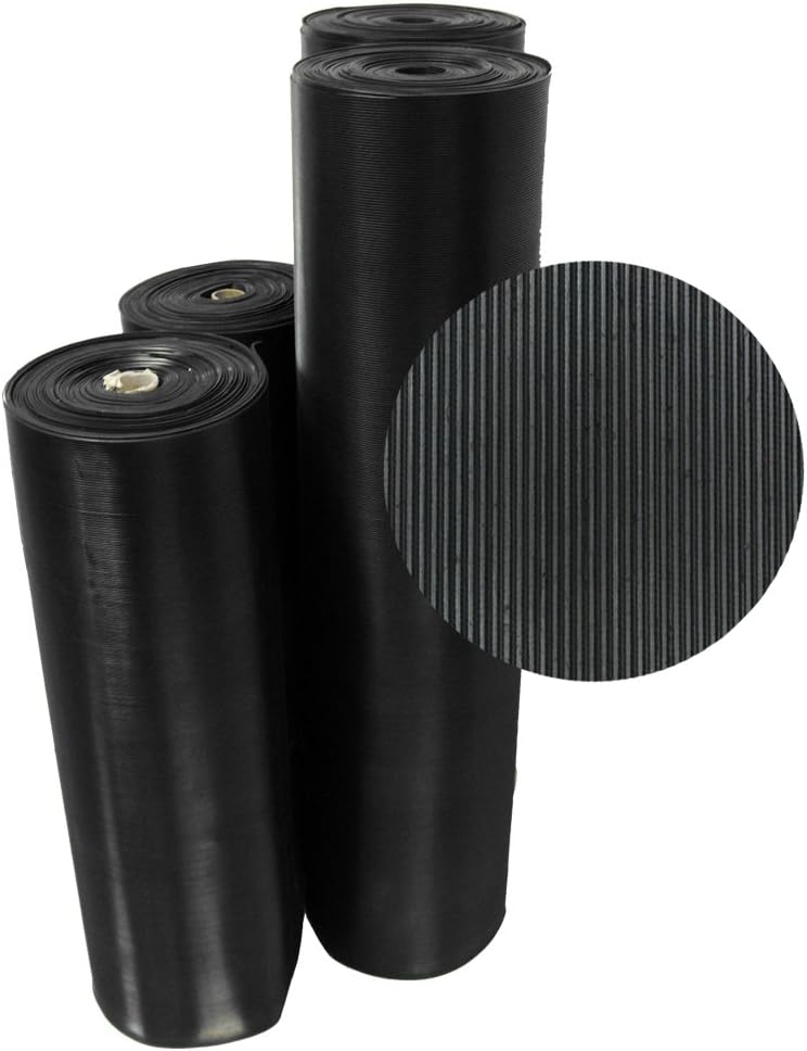 Rubber-Cal Fine Rib Corrugated Rubber Floor Mat - 1/8" x 3ft x 10ft Black