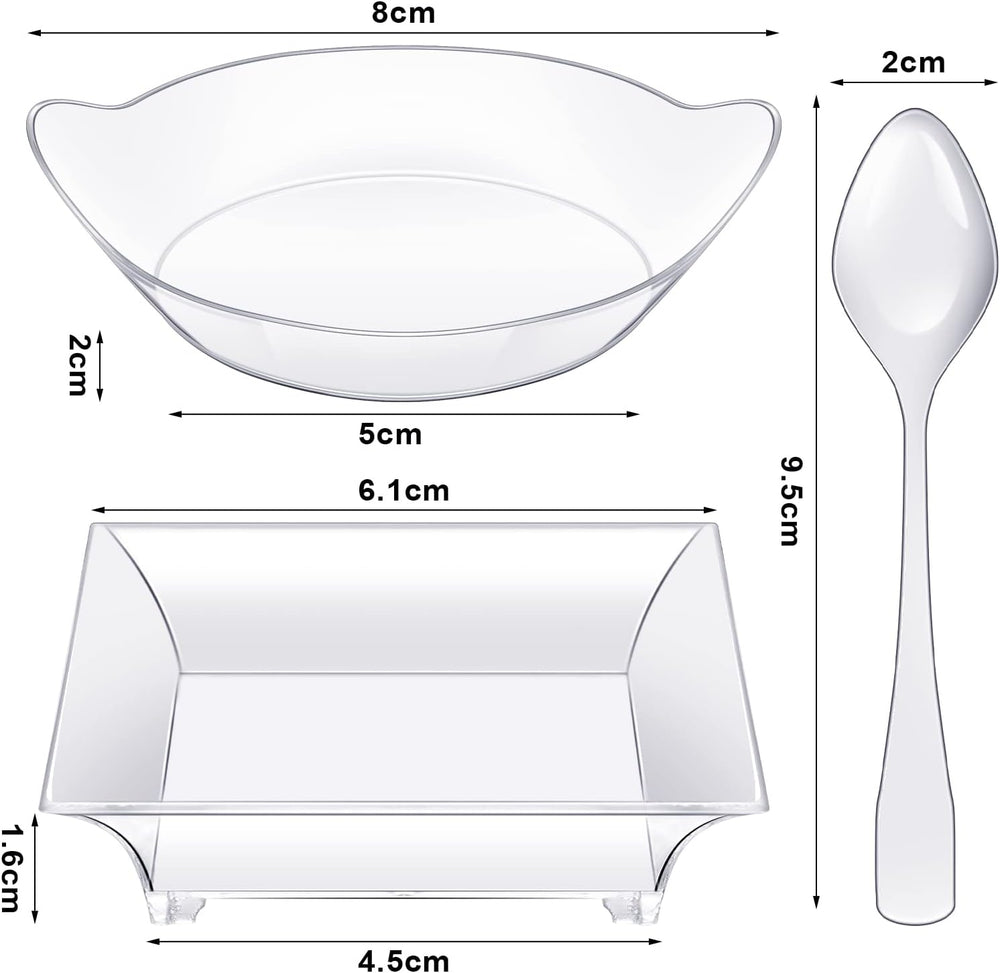 400 Pcs Mini Dessert Plates with Tasting Spoons Disposable Serving Trays 100 ...