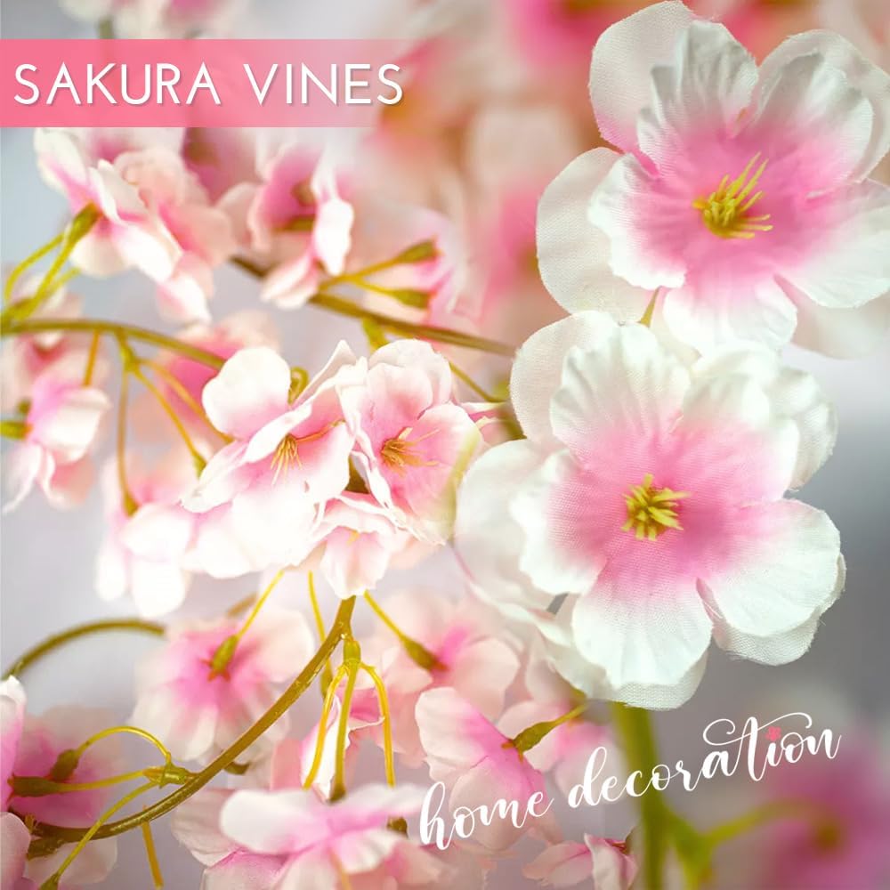 YRIOWMI 10PCS 59FT Artificial Silk Cherry Blossom Garland, Hanging Sakura Flo...