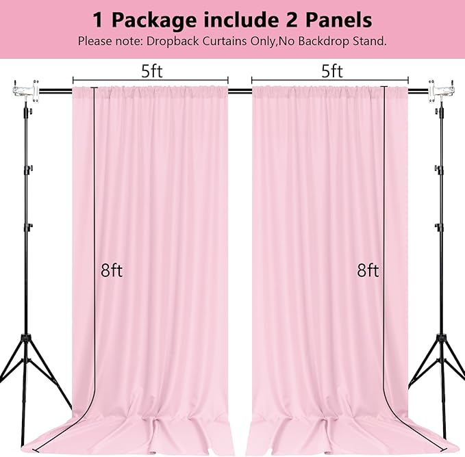 MEETSKY Pink Backdrop Curtain for Parties Baby Shower Pink Photo Curtains with Rod Pockets Backdrop Drapes Privacy Fabric Decoration for Wedding Birthday Gril Party Home Decor, 5ft x 8ft, 2 Panels