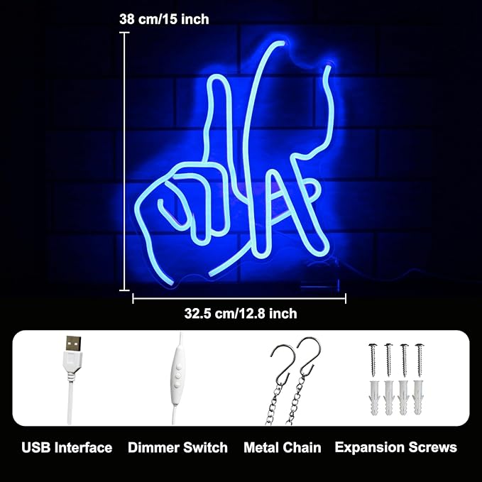 Los Angeles Gesture Neon Sign Baseball Team Neon Lights for Man Cave Decor Blue Letters Gesture LED Sign Fingers Neon Wall Sign LA Neon Signs for Wall Bedroom Garage Game Room Decor