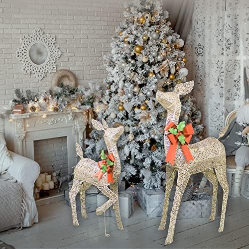 38in Christmas Deer Set Decoration 2pc Deers, Lighted up Reindeer Decor