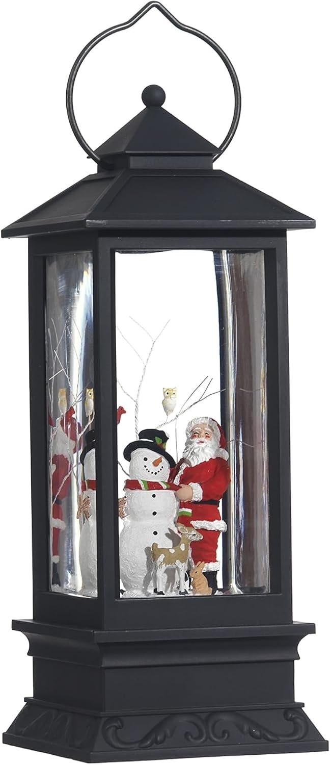 lighted snow globe lantern: 11 inch, black holiday showing dimensions