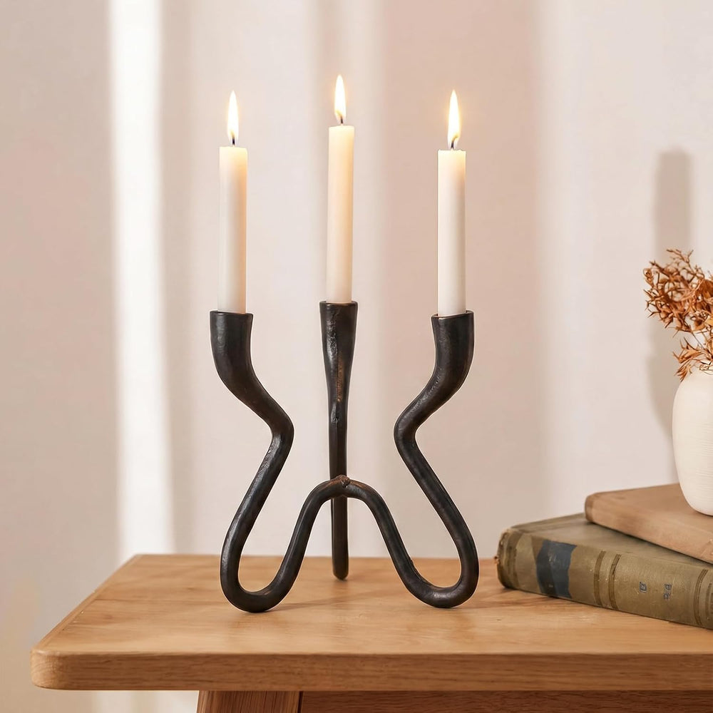 Black Triple Candle Holder Cast Iron Candelabra