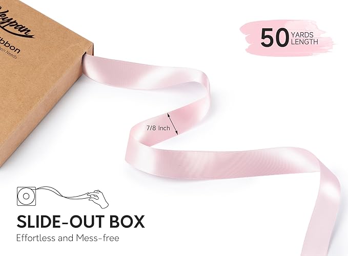 Valentines Pink Satin Ribbon 7/8 Inch x 50 Yards Double-Faced Ribbons for Flower Bouquet Gift Wrapping Party Decor Wedding Invitation DIY Craft