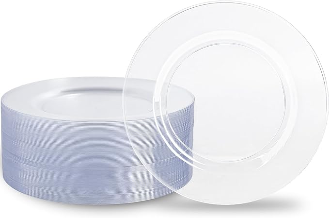 N9R 100PCS Clear Plastic Plates, 10.25 inch Clear Disposable Dinner Plate, Heavy Duty Plates for Party, Wedding, Birthday and Events