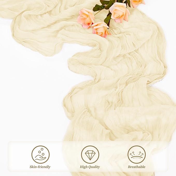 10FT 20 Pack Beige Cheesecloth Table Runner 20 x 120 Inch Long Rustic Gauze Fabric Cheese Cloth Table Runner for Wedding Bridal Baby Shower Table Decorations Boho Sheer Birthday Party Table Decor