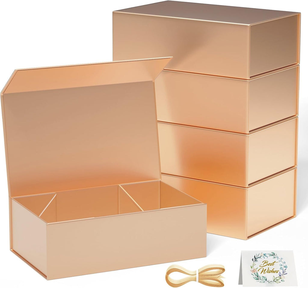 RYDDOY 5Pack Rose Gold Gift Box,9.5x6x3'' Gift Boxes with Lids for Presents