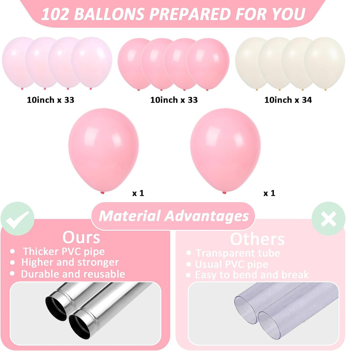 2 Sets Adjustable Balloon Column Stand Kit with Bases（Blush Pink）