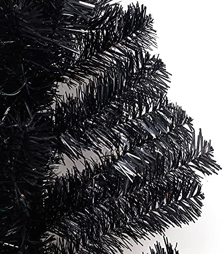 Juegoal Lighted Artificial Halloween Black Christmas Tree, 4FT Black Tinsel Pine Tree with 70 LED Purple Lights, 8 Modes & Timer for Home Party Decorations