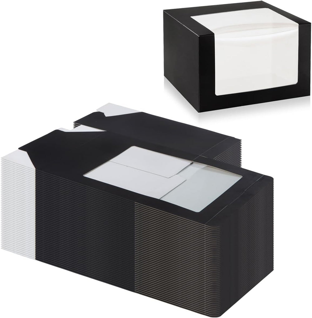 50 Pack Black Gift Boxes with Window, Hat Cap Storage Display Containter