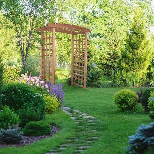 All Things Cedar 6-Ft Pagoda Arbor Garden Arch Trellis, Red Cedar