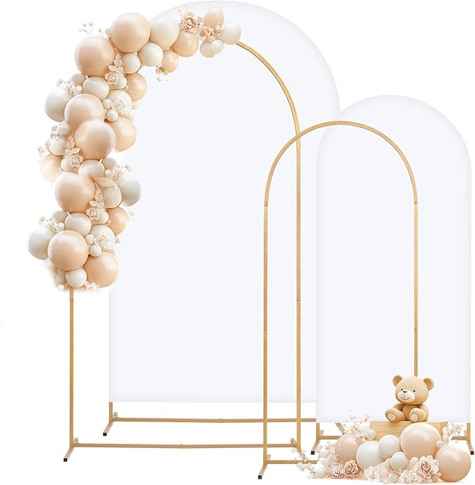 Metal Arch Backdrop Stand and Cover Set, 7.2FT, 6FT Party Backdrop, Easy to Assemble, Backdrop Stand for Parties, Birthday, Baby Shower (Set of 2)