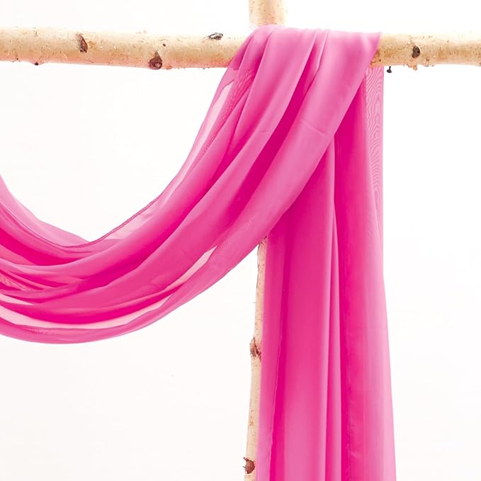 Wedding Arch Draping Fabric,1 Panel 18FT Hot Pink Sheer Chiffon Curtain Drapes 6 Yards for Wedding Ceremony Birthday Party Decoration