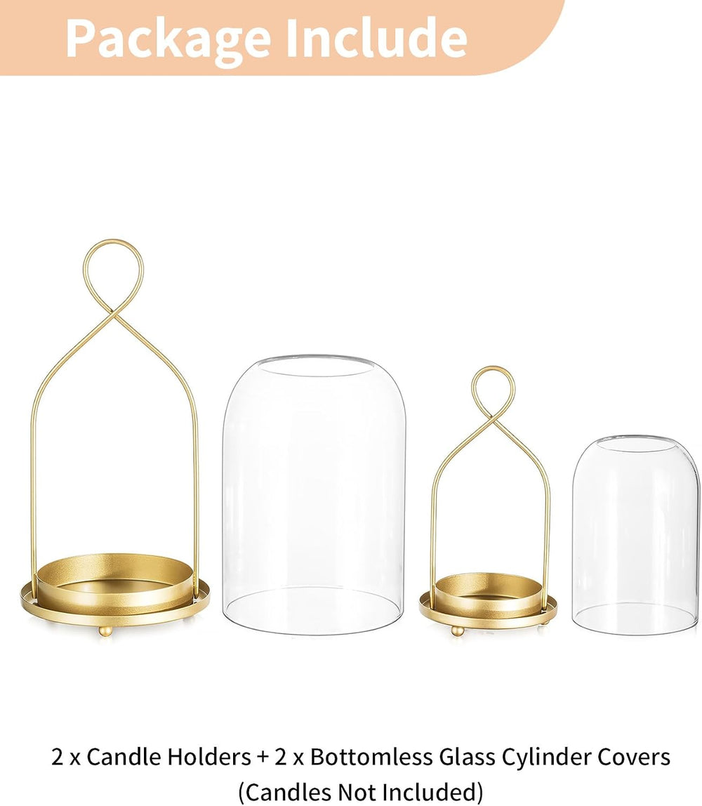 NUPTIO Glass Lanterns Decorative Outdoor, Gold Hurricane Candle Holders