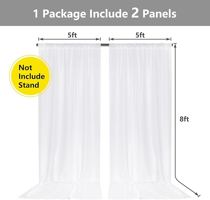White Backdrop Curtain for Wedding Decor Holiday Party - White Wedding Backdrop Polyester Photography Backdrop Drapes Baby Shower Birthday Privacy Sliding Curtains Home Decor, 5ft x 8ft, 2 Panels