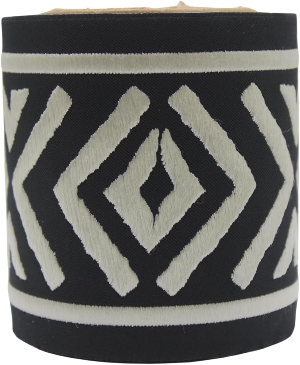 3.8 Yard Spool 3.93 inches White Black Geometric Embroidered Curtain Trim Jac...