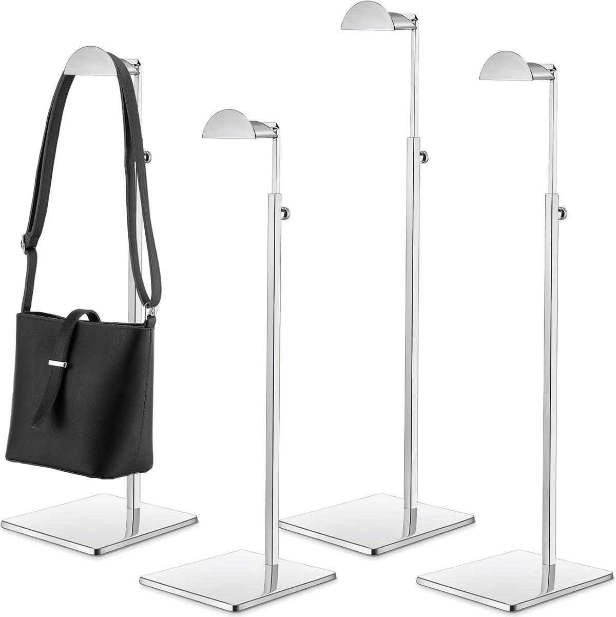 Maitys 4 Pack Purse Display Stands Stainless Steel Adjustable Height Bags Display Holder for Home Store Boutique Counter (Silver)