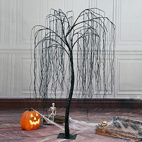 LIGHTSHARE 7 Feet Halloween Willow Tree with Spiders, 256 LED Lights for Home...