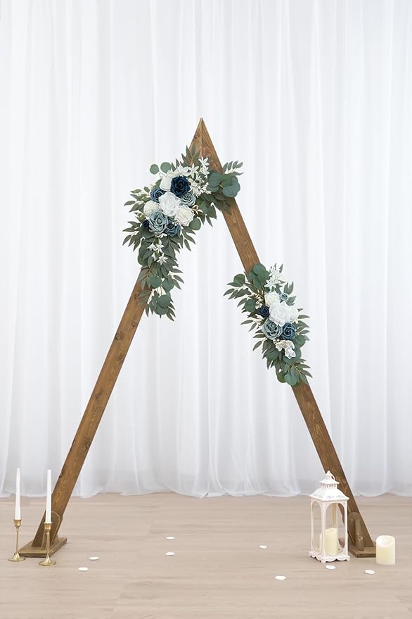Dusty Blue Flower for Wedding Welcome Signs Decorations, Artificial Wedding Arch Flowers for Wedding Ceremony (Set of 2)