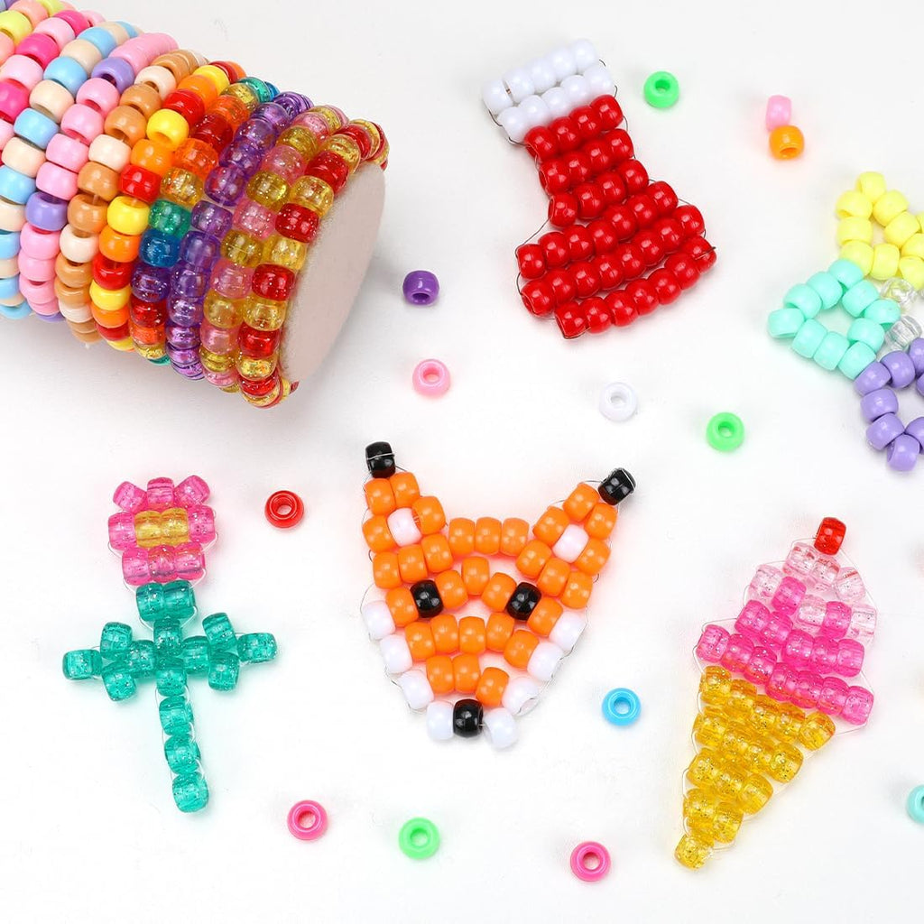 bundooraking 8000pcs pony beads bulk, glitter plastic beads showing dimensions