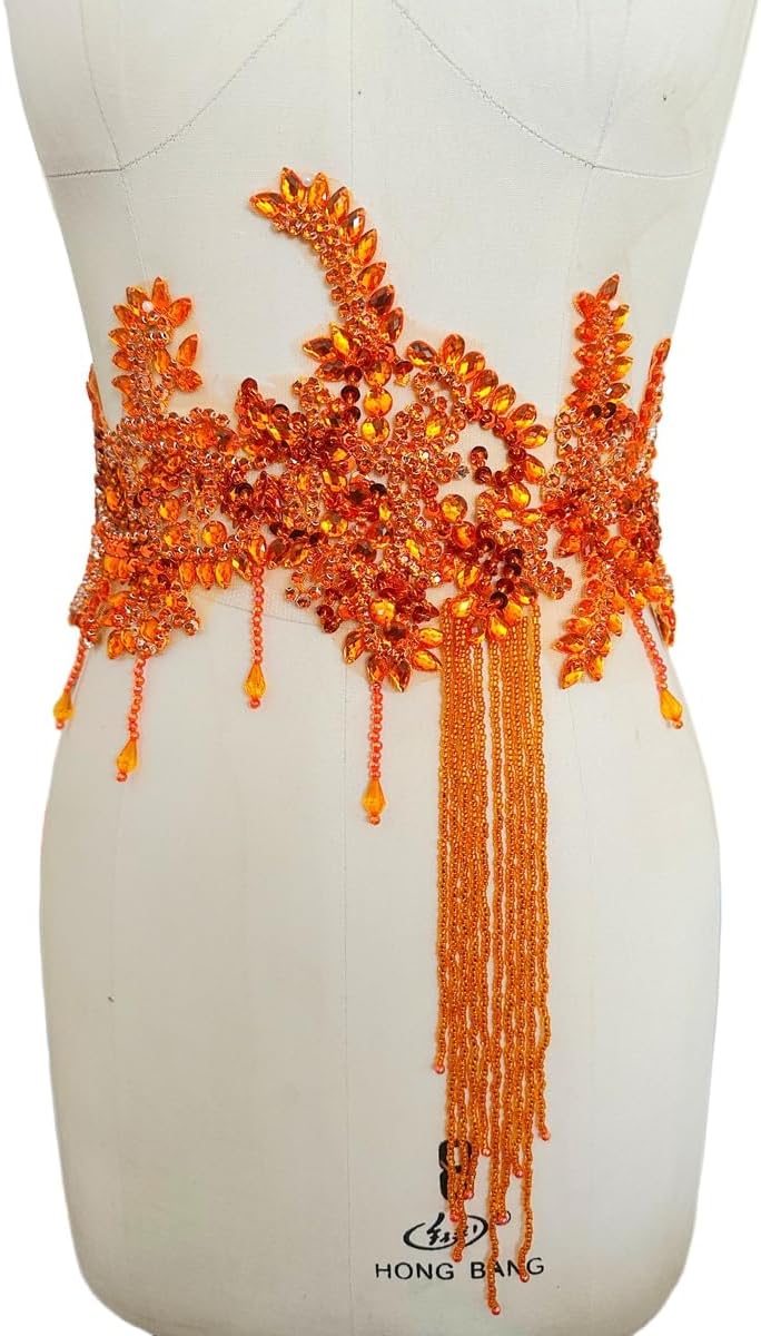 Pure Handmade Rhinestone Fringe Patch Trim Crystal Beaded Applique for Sewing...