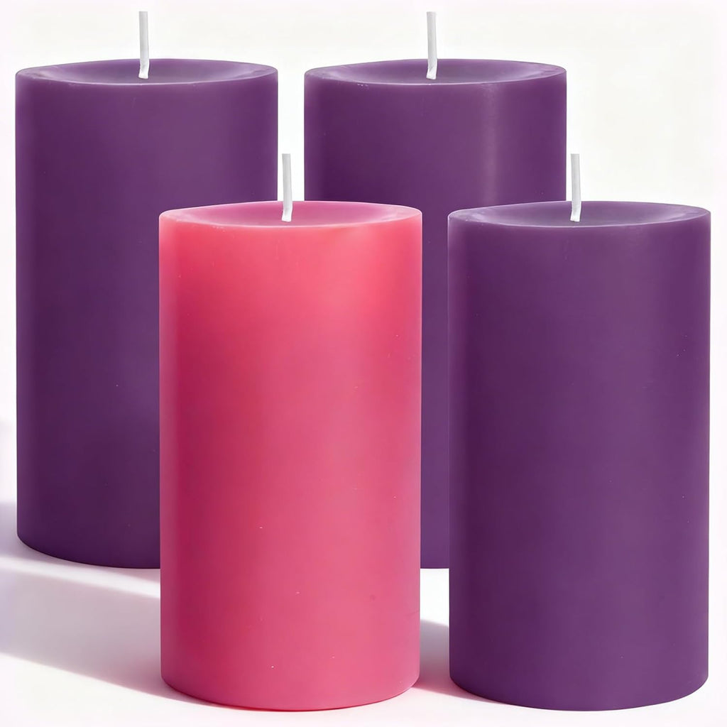 Advent Candle Set of 4, Unscented Pillar Candles 3" x 6" Hand-Poured, Advent Pillar Candle can Burn 120 Hours, Christmas Advent Candles for Advent Wreath