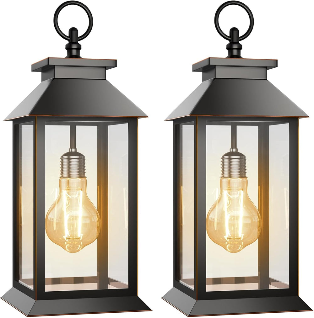 2 Pack Solar Lanterns Outdoor, Hanging Glass Solar Lights Waterproof, Dual Po...