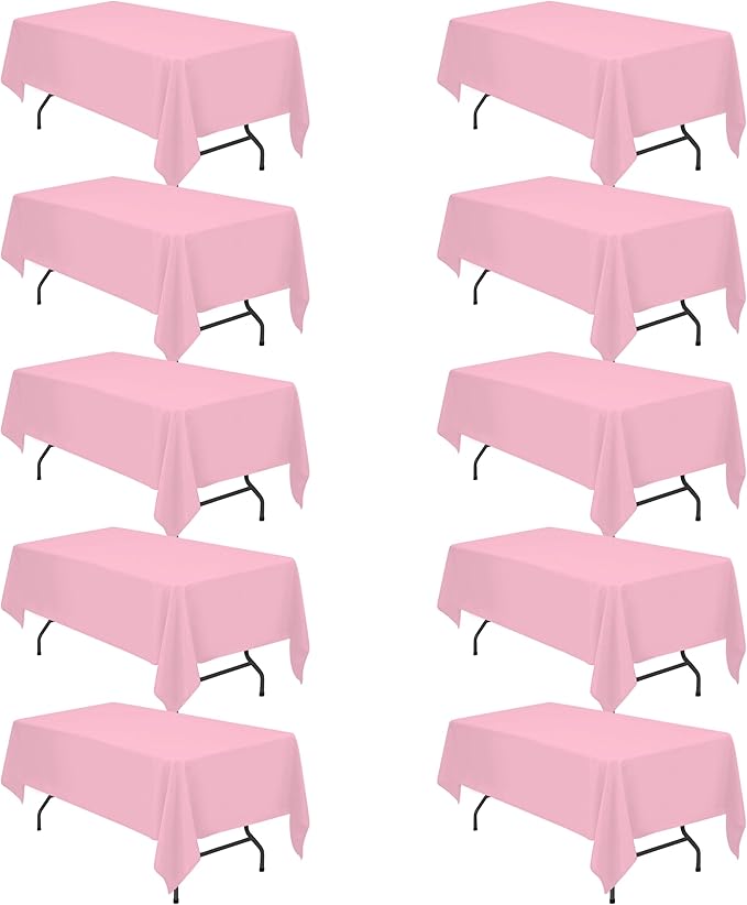 BRILLMAX 10 Pack Pink Tablecloths for 6 Foot Rectangle Tables 60 x 102 Inch - 6ft Rectangular Bulk Linen Polyester Fabric Washable Cloth Cover for Wedding Reception Banquet Birthday Party