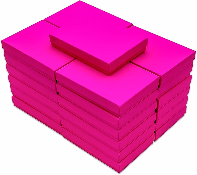 TheDisplayGuys - 25-Pack #53 Kraft Paper Cardboard Gift Boxes/Jewelry Cases w. Cotton Padding & Lid - Neon Fuchsia - (5.4" x 3.9" x 1.0")