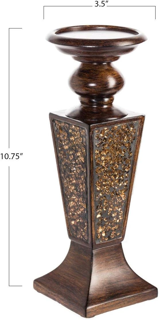 Creative Scents Schonwerk Brown Pillar Candle Holder Set of 2- Crackled Mosai...