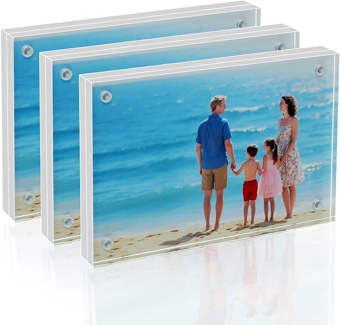 5×7 Acrylic Photo Frames 3 Pack,12mm+12mm Thick Magnetic Double Sided Free-Standing Transparent Picture Frame for Tabletop Display. (Transparent, 5X7)