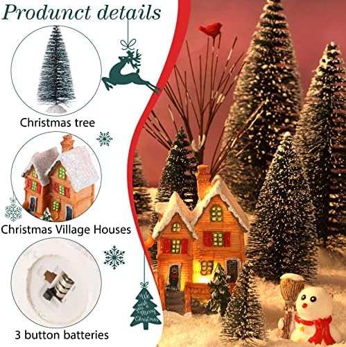 Kajaia 24 Pcs Christmas Houses Village and Mini Trees LED Lights Town Set