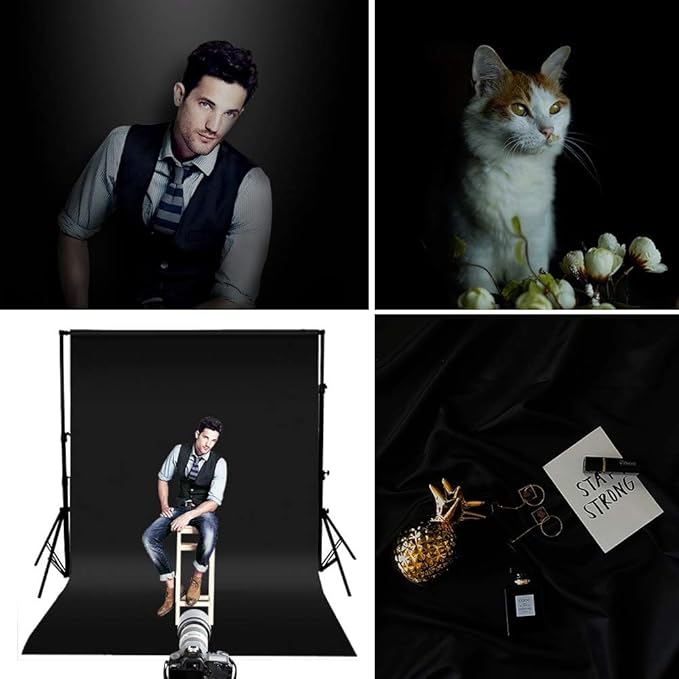 HEMMOTOP Black Photo Backdrop 10x12ft, Large Photography backdrops for Photoshoot, Black Background Screen Fabric for Birthday Parties, Video Recording, Weddings (Only Backdrop Without Stand)