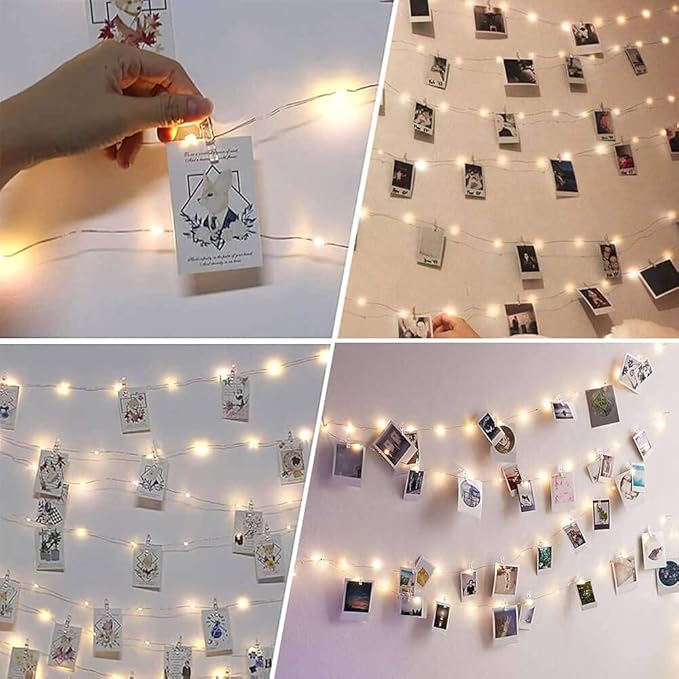 Photo Clip String Light - 33Ft 100LED Fairy Lights with Clips for Pictures With Timer, Photo Light with 50 Clear Clips for Bedroom Christmas Wedding Décor