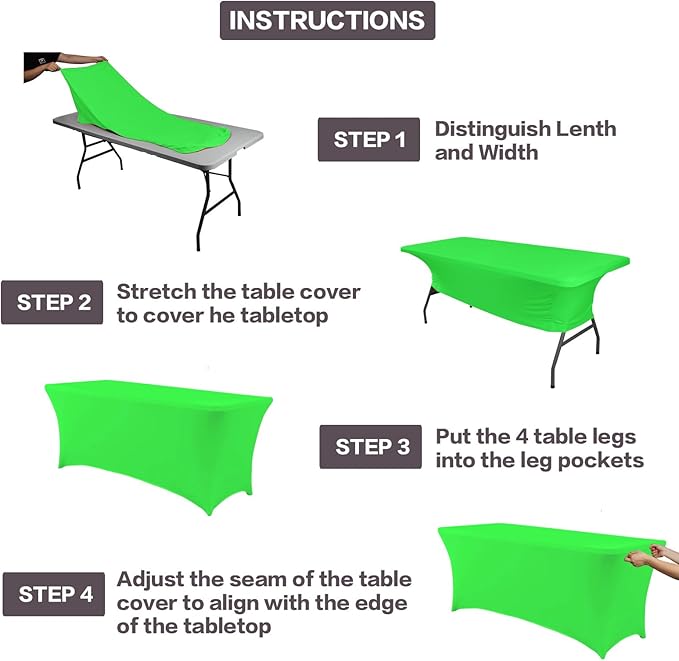 IVAPUPU 2 Pack 6FT Table Cloth for Rectangular Fitted Events Stretch Green Washable Table Cover Spandex Tablecloth Protector for Party, Wedding, Cocktail, Banquet, Festival