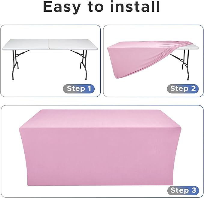Nasitos Pink Fitted Table Covers Stretch Spandex - 72 x 30 Inch - 2 Pack Rectangle Table Clothes for 6 Foot Folding Tables, Wrinkle Resistant Tablecloths for Parties, Trade Show, Craft Show, Birthday