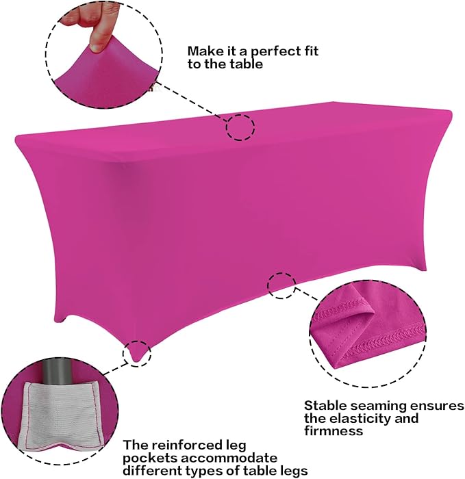 IVAPUPU 2 Pack 8FT Table Cloth for Rectangular Fitted Events Stretch Fuchsia Table Covers Washable Cover Spandex Tablecloth Protector for Party, Wedding, Cocktail, Banquet, Festival