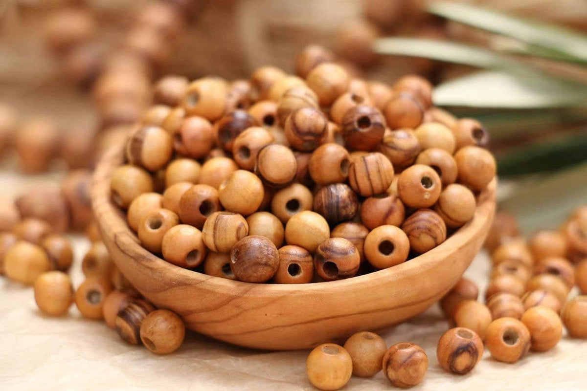 8mm - (1000 Beads) Olive Wood Beads | Polished Round Beads for Rosary Making, Jewelry Crafts | Holy Land Bethlehem Jerusalem Olive Wood