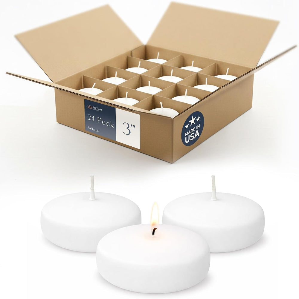 Royal Imports Floating Candles 3 inch White 24 Pack Unscented Wax Discs