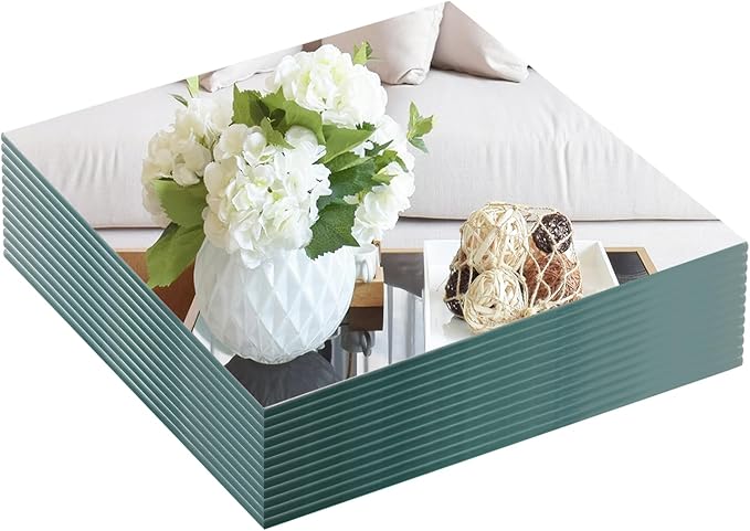 VASUHOME 8" Square Mirrors Candle Plate for Table Centerpieces, Set of 12, 2 mm Thick, Mirror Tiles for Wall, Table Wedding Centerpieces, Party Decor and Crafts