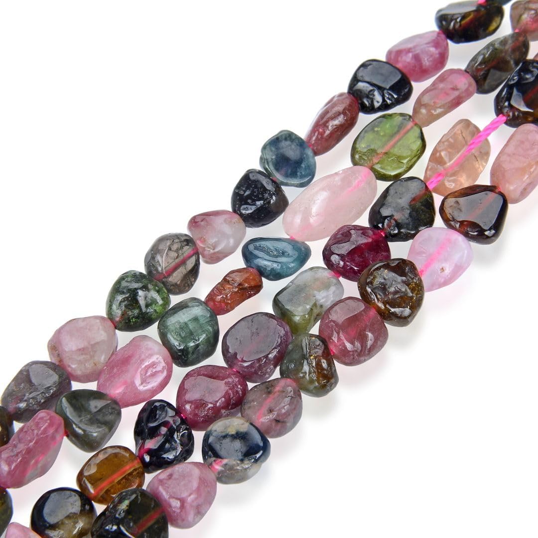 Adabele 45 Inch Natural Multi Colors Tourmaline Irregular Oval Pebble Gemstone Beads 6-8mm
