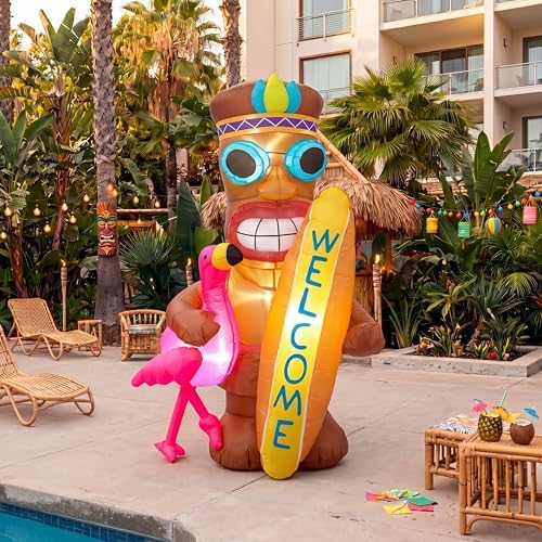 Shappy 5 FT Inflatable Tiki Flamingo Outdoor Decoration with LED Lights