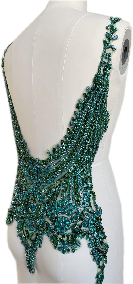 Handmade 16 colour rhinestones lace bodice applique sew on beads sequins trim...