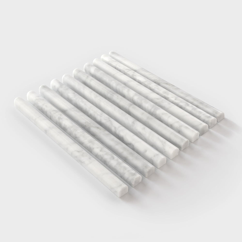 10-Pack Carrara White Marble Pencil Liner Tile, 3/4" x 12" Honed Na...