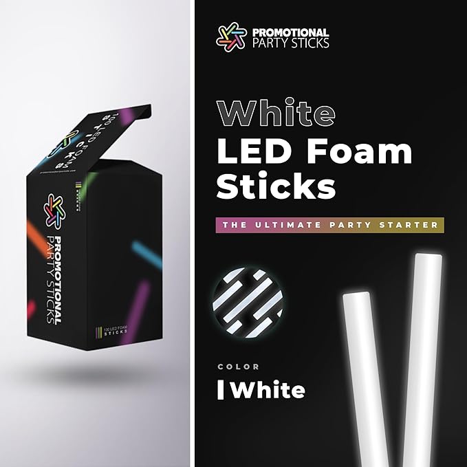 Foam Glow Sticks Bulk - 100 White Foam Light Up Sticks and LED Foam Sticks - 100 Reusable 16" Light Up Foam Sticks White Foam Glow Sticks for Wedding, Parties, and Dancing (100 Pack)